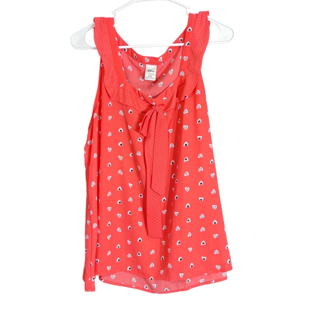 Disney Lauren Conrad Womens Size XXL Pink‎ Heart Print Sleeveless Blouse Ruffle - Picture 2 of 10